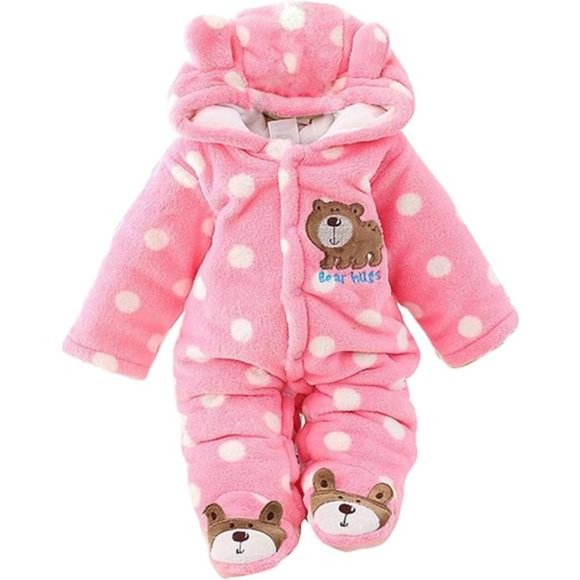Newborn Baby Jumpsuit Hoody Coat Winter Infant Rompers Toddler Bodysuit Pink